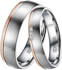 DOOSTI Paar Ringe Set für Damen Herren Partnerring Edelstahl Bicolor Silber Rosegold ohne/mit Zirkonia Ehering Trauring Freundschaftsring Hochzeit Ringe Frau Mann (Damenring, 52 (16.6)) von DOOSTI