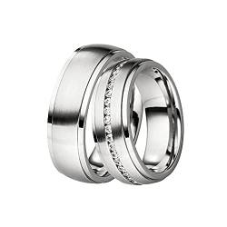 DOOSTI Ring Damen Herren Edelstahl Partnerringe ohne/mit Zirkonia Verlobungsringe Paar Trauringe Hochzeit Ringe Freundschaftsringe Eheringe Mann Frau (Ring mit Zirkonia, 48 (15.3)) von DOOSTI