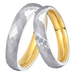 DOOSTI Trauring/Ehering/Partnerring - Chirurgischer Edelstahl 316L Hammerschlag Bicolor - hochwertiger Edelstahlring - Damen und Herren Variante - Mit Gratis Wunschgravur (Ring mit Zirkonia, 60) von DOOSTI