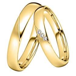 DOOSTI Trauring/Partnerring/Ehering - Silber 925/- Silber Ring - hochwertiger Silberring Gelbgold vergoldet- Damen und Herren Variante - Mit Gratis Wunschgravur (Ring mit Zirkonia, 46) von DOOSTI