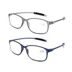 DOOViC 2 Stücke Blaulichtfilter Lesebrille 1,0 Flexible Bügel Leicht Computerbrille Brille mit Stärke für Damen/Herren (Blau+Grau) von DOOViC