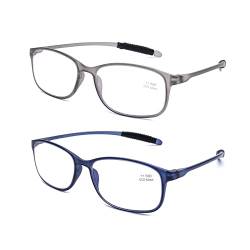 DOOViC 2 Stücke Blaulichtfilter Lesebrille 1,75 Flexible Bügel Leicht Computerbrille Brille mit Stärke für Damen/Herren (Blau+Grau) von DOOViC