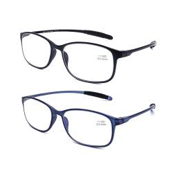 DOOViC 2 Stücke Blaulichtfilter Lesebrille für Damen/Herren 1,0 Flexible Bügel Leicht Brille mit Stärke (Blau+Schwarz) von DOOViC