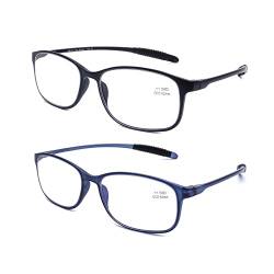 DOOViC 2 Stücke Blaulichtfilter Lesebrille für Damen/Herren 1,75 Flexible Bügel Leicht Brille mit Stärke (Blau+Schwarz) von DOOViC