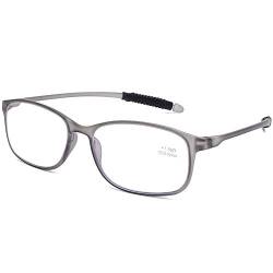 DOOViC Blaulichtfilter Computer Lesebrille Eckig Rahmen Grau Brille mit Stärke Lesehilfe/Sehhilfe für Damen/Herren 1,0 von DOOViC