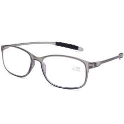 DOOViC Blaulichtfilter Computer Lesebrille Eckig Rahmen Grau Brille mit Stärke Lesehilfe/Sehhilfe für Damen/Herren 1,25 von DOOViC