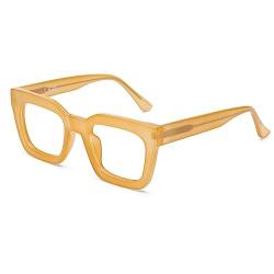DOOViC Blaulichtfilter Computerbrille Lesebrille 1.5 Gelb Eckig Dicker Rahmen Lesehilfe Brille mit Stärke von DOOViC