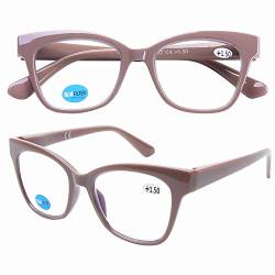 DOOViC Blaulichtfilter Computerbrille ohne Sehstärke Beige/Eckig Rahmen Große Gläser Brille für Damen 0.0 von DOOViC