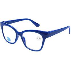 DOOViC Blaulichtfilter Lesebrille Blau/Eckig Rahmen Große Gläser Federscharnier Computerbrille mit Sehstärke für Damen/Herren 2,0 von DOOViC