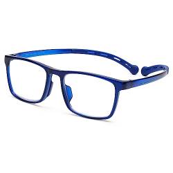 DOOViC Blaulichtfilter Lesebrille Hängender Hals 1.0 Blau/Eckig Rahmen Flexible Büegel Brille mit Stärke von DOOViC