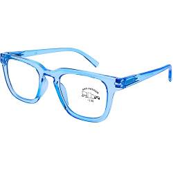 DOOViC Blaulichtfilter Lesebrille Himmelblau/Eckig Rahmen Klein Computerbrille mit Sehstärke für Damen/Herren 2,5 von DOOViC