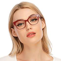 DOOViC Blaulichtfilter Lesebrille Rot/Eckig Rahmen Große Gläser Computerbrille mit Sehstärke für Damen/Herren 1,0 von DOOViC