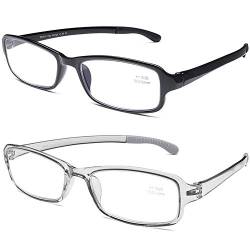 DOOViC Blaulichtfilter Lesebrille für Damen/Herren Eckig Vollrand Transparente Grau/Schwarze Brille mit Stärke Flexible Blaufilter Computer Brille 3,5 von DOOViC