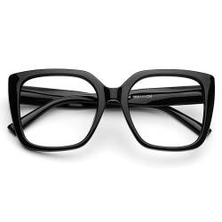DOOViC Blaulichtfilter Lesebrille für Damen 1.25 Schwarz Quadratisch Große Computerbrille Brille mit Stärke von DOOViC