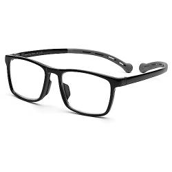 DOOViC Lesebrille um den Hals Blaulichtfilter Schwarz/Eckig Rahmen Flexible Büegel Brille mit Stärke für Herren/Damen 1,0 von DOOViC