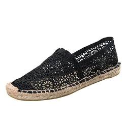 DOOXI Damen Freizeit Loafers Comfort Espadrilles Mode Slip on Flach Freizeitschuhe Hohl Spitze Segeltuchschuhe Schwarz 40(25cm) von DOOXI