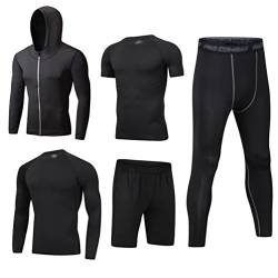 DOOXI Herren 5 Stücke Sport Anzug Schnell Trocken Joggen Kleidung Strumpfhosen Laufanzüge Kompression Shirt Gym Training Lauf Trainingsanzüge 2XL von DOOXI