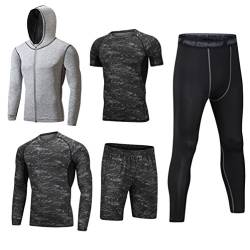 DOOXI Herren 5 Stücke Sport Anzug Schnell Trocken Joggen Kleidung Strumpfhosen Laufanzüge Kompression Shirt Gym Training Lauf Trainingsanzüge 3XL von DOOXI