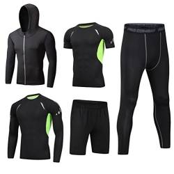 DOOXI Herren 5 Stücke Sport Anzug Schnell Trocken Joggen Kleidung Strumpfhosen Laufanzüge Kompression Shirt Gym Training Lauf Trainingsanzüge 3XL von DOOXI