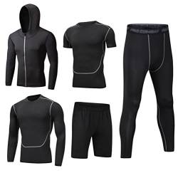 DOOXI Herren 5 Stücke Sport Anzug Schnell Trocken Joggen Kleidung Strumpfhosen Laufanzüge Kompression Shirt Gym Training Lauf Trainingsanzüge XL von DOOXI