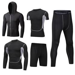 DOOXI Herren 5 Stücke Sport Anzug Schnell Trocken Joggen Kleidung Strumpfhosen Laufanzüge Kompression Shirt Gym Training Lauf Trainingsanzüge XL von DOOXI