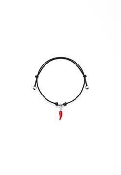 Gioielli DOP- Mini-Armband mit Mini-Anhänger aus rotem Chili - Armband aus schwarzer Baumwolle mit Charm aus Sterlingsilber - Erstellt in Italien - 2 Jahre Garantie von DOP Gioielli