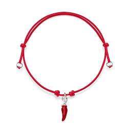 Gioielli DOP - Mini-Armband mit Mini-Chili-Anhänger aus Rot - Baumwollarmband mit Charm aus 925er Sterlingsilber - Mini-Anhänger mit kratzfester Emaille - Erstellt in Italien - 2 Jahre Garantie von DOP Gioielli