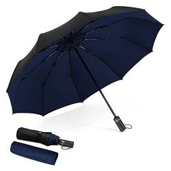 DORRISO Automatik Regenschirm Reise Windsicher Leicht Stabiler Regenschutz Dauerhafte Verstärkte Taschenschirm Reise Regenschirm Blau von DORRISO