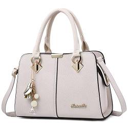 DORRISO Damen Handtasche Mode Ornamente Umhängetasche Abnehmbarem Schulterriemen Reisen Casual Elegantes Frauen Top Griff Tasche Beige Weiß von DORRISO