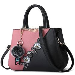 DORRISO Damen Handtasche Mode Stickdesign Schultertasche Große Kapazität Umhängetasche Casual Reise Handtasche PU Leder Top Griff Tasche für Frauen Rosa A von DORRISO