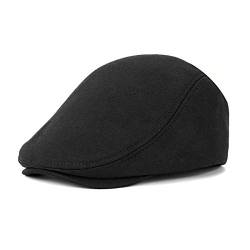 DORRISO Herren Flache Kappe Vintage Schirmmützen Herren Schiebermütze Driving Cabbie Fahrhut Newsboy Cap Reise Freizeit Urlaub Flat Cap Schwarz B von DORRISO