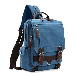 DORRISO Herren Rucksack Klein Tagesrucksäcke Mode Brusttasche Sling Bag Leinwand Schultertaschen Kuriertasche Männer Sporttasche Casual Reise Schule Schultertasche Rucksack Blau B von DORRISO