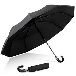 DORRISO Luxus Automatisches Öffnen/Schließen Regenschirm Windsicher Holzimitat Dauerhafte Geschäft Reise Taschenschirm J-Griff Schwarz von DORRISO