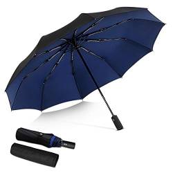 DORRISO Mode Automatik Regenschirm Herren Damen Windsicher Leicht Stabiler Regenschutz Dauerhafte Verstärkte Sonnenschirm Taschenschirm Reise Regenschirm Blau A von DORRISO