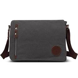 DORRISO Mode Umhängetasche Herren Schultertasche Canvas Schultertaschen für 14 Zoll Laptop Kuriertasche Männer Casual Reise Schule Schultertasche Kuriertasche Grau von DORRISO