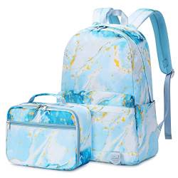 DORRISO Niedliche Mädchen Schulrucksack Teenager Schultasche mit Bento Bag 2-teiliges Set Tagesrucksack Campus Rucksäcke Reise Schule Bag 15.6 Zoll Laptop Tasche Daypacks Blau von DORRISO