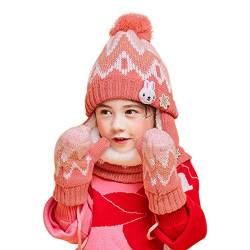DORRISO Unisex-Baby Jungen Mädchen Mütze Schal Handschuh Set Herbst Frühling Winter Beanie Strickmütze Niedlich Wintermütze 1-6 Jahre alt Rosa von DORRISO