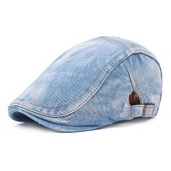 DORRISO Vintage Herren Flache Kappe Schirmmützen Leicht Komfortab Schiebermütze Driving Cabbie Fahrhut Newsboy Cap Reise Freizeit Urlaub Flat Cap Blau C von DORRISO