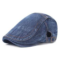 DORRISO Vintage Herren Flache Kappe Schirmmützen Leicht Komfortab Schiebermütze Driving Cabbie Fahrhut Newsboy Cap Reise Freizeit Urlaub Flat Cap Blau D von DORRISO