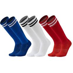 DOSYEN Fussball Socken Kinder, 3 Paar Stutzen Kinder fußball, Rutschfeste Fußballsocken, Langer dicker Handtuchboden, Atmungsaktiv und schweißabsorbierend, für Kinder von 5-12 Jahren von DOSYEN