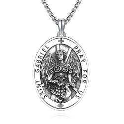 DOTBJ 925 Sterling Silber Saint Gabriel Anhänger Halskette, Katholisches Schutzpatron St. Gabriel Medaillon Geschenk für Herren und Damen mit stabilem Edelstahl 56 cm + 5 cm Rolo Kette. von DOTBJ