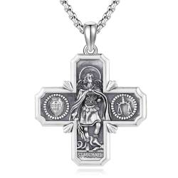 DOTBJ 925 Sterling Silber Saint Michael Anhänger Halskette, katholischer Schutzpatron St. Michael Kreuz Geschenke für Männer Frauen von DOTBJ