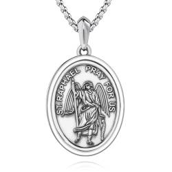 DOTBJ 925 Sterling Silber Saint Raphael Anhänger Halskette, katholischer Schutzpatron St. Raphael Medaille Geschenk für Männer Frauen von DOTBJ