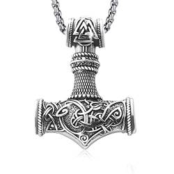 DOTBJ 925 Sterlingsilber Thor Hammer Halskette, Wikinger Mjolnir Anhänger für Herren mit Rolo Kette 56 cm + 5 cm. von DOTBJ