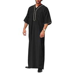 DOTBUY-SHOP Männer Muslimische Kleider Herren, Jubba Thobe Robe Islamischer Naher Osten Langarm Kaftan Lose Herren Nachthemd Langarm Einteiliger Schlafanzug Lang Schlafshirt von DOTBUY-SHOP