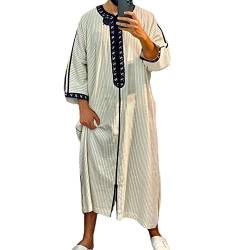 DOTBUY-SHOP Männer Muslimische Kleider Herren, Jubba Thobe Robe Islamischer Naher Osten Langarm Kaftan Lose Herren Nachthemd Langarm Einteiliger Schlafanzug Lang Schlafshirt von DOTBUY-SHOP