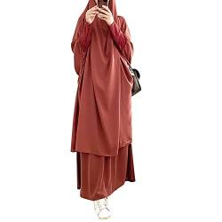 DOTBUY-SHOP Muslimisches Kleid Damen Einfarbig Zweiteiliger Muslim Lange Robe mit Hijab Naher Osten Dubai Arab Islamischer Ramadan Sommerkleid Gebetskleidung Abaya für Frauen von DOTBUY-SHOP