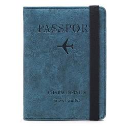 DOTBUY-SHOP Reisepass Tasche mit RFID Blocker, Reisepasshülle Reisepass Brieftasche Reisedokumententasche Reisepass Organizer für Damen Männer, Pass, Kreditkarten, Ausweis (Blau) von DOTBUY-SHOP