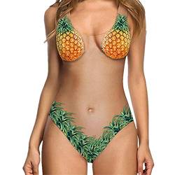 Badebekleidung Bademode Damen Badeanzug, DOTBUY Sommer Sexy Melonenhautfarbe Ausschnitt Rückenfrei Neckholder Bikinis (XL,Ananas) von DOTBUY -Shop