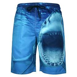 DOTBUY Badeshorts für Herren, Sommer Persönlichkeit Creative 3D Druck Gemütlich Schnelltrocknend Badehose Jungen Männer mit Taschen Kurze Hosen fit Hawaii Strand Surf (XL,Hai) von DOTBUY